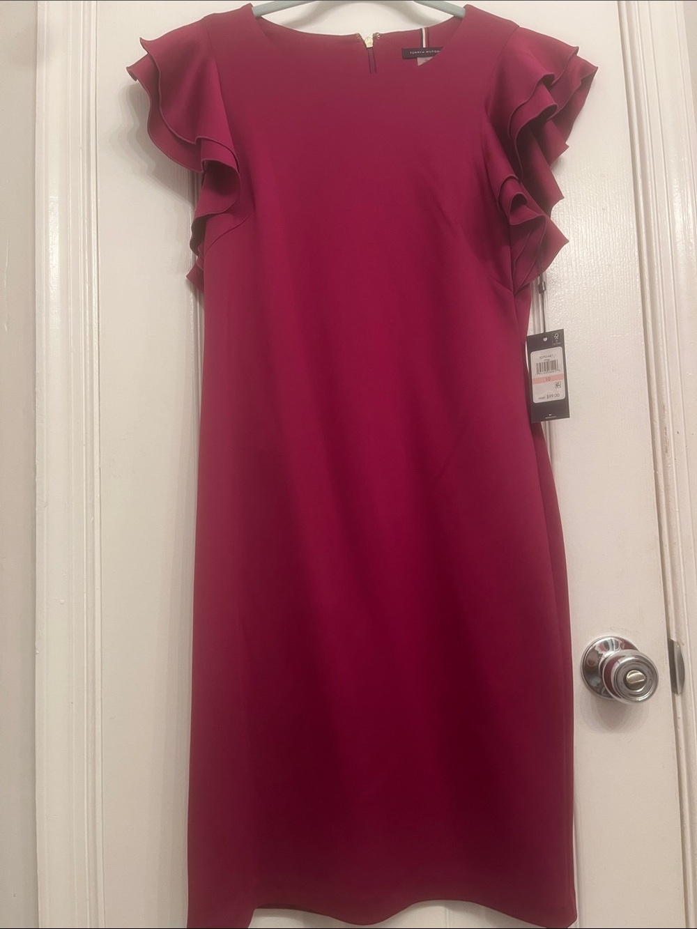 Tommy Hilfiger Magenta Ruffle-Sleeve Midi Dress